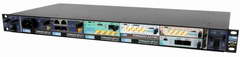 TORNADO-MTCA� modular DSP system including TORNADO-AZ/FMC AMC module with FMC-submodule, TORNADO-A6678/FMC DSP AMC module with FMC-submodule, TORNADO-ARX1 RF AMC module and T/AX-DSFPX AMC module with 10GbE SFP+ ports all installed into MicroTCA� 1U chassis with 10GbE switching fabric