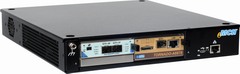 Modular TORNADO-mMTCA® mini DSP system with F/S TORNADO-A6678® AMC-module and T/AX-DSFPX network AMC-module in 2-slot MicroTCA® mini-chassis with passive backplane